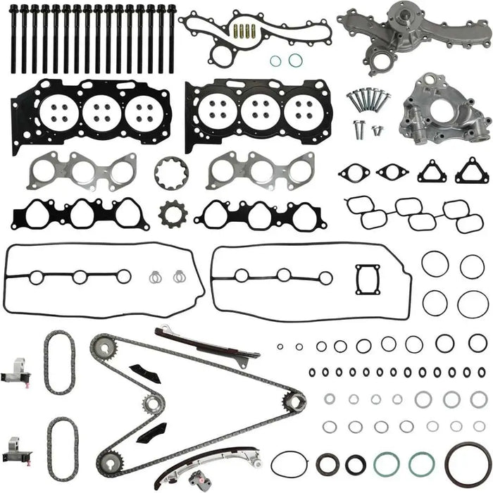 1GR-FE Engine Overhaul Rebuild Kit Head Gasket Set Timing Chain Kit W/Water Pump & Oil Pump Fit For Toyota 4Runner Tacoma Tundra FJ Cruiser 4.0L 2003-2015 DOHC 1GRFE 1610009471,13506-AD010,HS26330PT