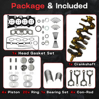 2AZ-FE 2.4L Engine Rebuild Kit, includes crankshaft, pistons, rods, bearings and gaskets. 