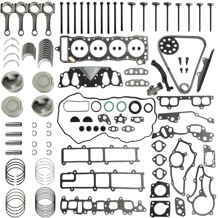22R/22RE/22REC overhaul kit: con-rods, bearings, pistons, valves, timing chain & head gasket. Fits Toyota 4Runner Pickup Celica 2.4L 1985‑1995.