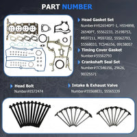 1.4 Engine Head Gasket Set & Piston Timing Chain Kit Valve w/Head Bolts Fit For Chevy Cruze Sonic Trax Buick Encore 1.4L L4 Turbo DOHC 16V 2011-2016 HS26540PT-1 94311S