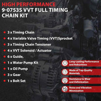 3.6L Timing Chain Kit With VVT Sprocket Solenoid Water/Oil Pump Fit For Buick Cadillac Chevrolet GMC Enclave Allure Acadia Traverse Pontiac Saab Saturn Suzuki 3.0L 2008-2016 9-0753S
