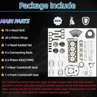 21mm Piston Con-Rods Set Head Gasket Kit Fits for Audi VW 2.0 08-17