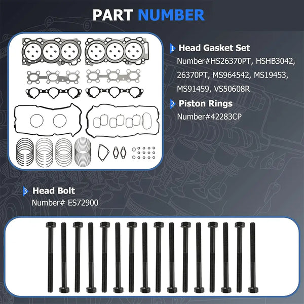 VQ40DE 4.0 Timing Chain Kit Water & Oil Pump Head Gasket Set w/Bolts & Piston Ring Set Fit For Nissan Frontier Pathfinder Xterra NV1500 2500 3500 Suzuki Equator 4.0L V6 2005-2015 HS26370PT 13091-ZK00A