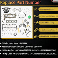 204DTA 204DTD AJ20D4 Full Gasket Set Timing Chain Kit Intake/Exhuast Valve Fit For Jaguar E-PACE X540 XE X760 Land Rover Discovery V Range Rover Sport Evoque 2.0T Diesel 2014-2020