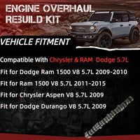 5.7L Hemi Engine Rebuild Kit, includes camshaft, MDS lifters, timing chain, oil pump, water pump Fits Dodge Ram 1500, Durango, Chrysler Aspen.