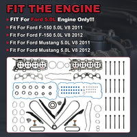 YIDEZU 5.0 Engine Full Gasket & Timing Chain Kit w/Bolts Fit Ford F-150 11-12