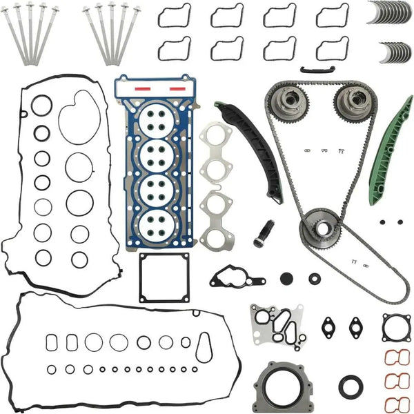 Engine Overhaul Cylinder Head Gasket Set W/Head Bolt Timing Chain Kit & Camshaft Adjuster Con-Rod & Main Bearing Fit For Mercedes M271 W203 W204 E250 C250 C200 SLK200 SLK250 1.8L 2012-2015