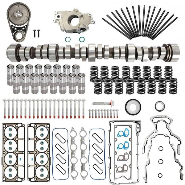 E1840P Stage2 cam kit with lifters, head gaskets, timing chain & oil pump for GM LS V8 4.8L 5.3L 6.0L 6.2L 97‑13. Performance rebuild kit for LS trucks & SUVs.