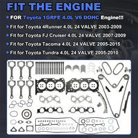 1GRFE 4.0L Engine Rebuild Kit Timing Chain Connecting Rods Bearings & Full Gasket Set