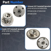 4PCS Intake ＆ Exhaust VVT Cam Phaser Timing Camshaft Sprocket Fit For Ford F150 Mustang Explorer Taurus Lincoln MKS MKX MKZ 3.5L 3.7L 2011-2019 AT4Z-6256-B AT4Z6256A AT4Z-6C525-B AT4Z6C525A