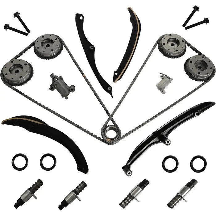 Timing chain kit with VVT phasers, guides & tensioner. OE# ML3Z6C525A ML3Z6256A HL3Z6M280A HL3Z6306A, fits F-150 Expedition Navigator 3.5L V6 17-22.