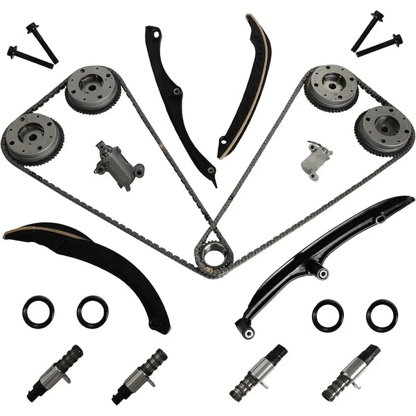 Timing chain kit with VVT phasers, guides & tensioner. OE# ML3Z6C525A ML3Z6256A HL3Z6M280A HL3Z6306A, fits F-150 Expedition Navigator 3.5L V6 17-22.