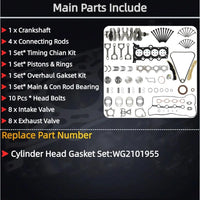 G4FJ 1.6 Engine Overhaul Rebuild Kit w/Crankshaft Piston Con-Rods Kit | Fit For Hyundai Sonata Veloster Tucson Kia Soul Optima 1.6T 2015-2021 231102B710 209102BU06