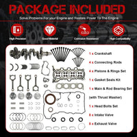 G4NC 2.0 Engine Rebuild Overhaul Kit Crankshaft Piston Connecting Rod Bearing Set Head Gasket Set Valve Fit For Hyundai Tucson Elantra GT Kia Forte Forte5 Soul 2.0L 2011-2020 23110-2E501 20910-2EA00