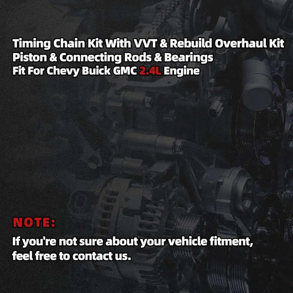 9-4201S 2.4 Ecotec Rebuild Overhaul Kit Timing Chain Kit With VVT & Piston & Con-Rods & Bearings Fit For Chevrolet Captiva Equinox Orlando Buick LaCrosse Regal Verano GMC Terrain 2.4L 2011-2017