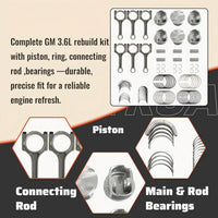 Engine Piston Kit Connecting Rod Bearing Kit Fit For Buick Enclave Lacrosse chevy Camaro Traverse Cadillac CTS STS GMC Acadia Saturn 3.6L V6 GAS LLT 2008-2011 12590584 12616971