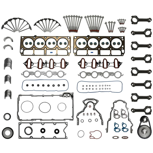 Engine rebuild gasket kit with connecting rods, valves & bearings for GM 4.8L /5.3L V8 OHV. OE#HS26190PT2,ES72220. 