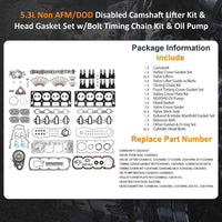GM Gen4 5.3L Non-AFM DOD Delete Overhaul Kit Cam Lifters Timing Oil Pump Silverado Yukon
