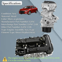 Complete G4NC 2.0L Engine Assembly for Hyundai Kia.OE:1D1712EU00,211002E051.Brand new