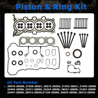 G4NC 2.0L Engine Rebuild Kit Crankshaft Piston Rod Bearings Valves