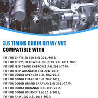 3.6 Timing Chain Kit w/ 4 VVT Sprockets Fit for Dodge Charger Durango Jeep Grand Cherokee Wrangler Chrysler 300 RAM 1500 3.6L V6 2011-2015 5184352AF 5184370AH