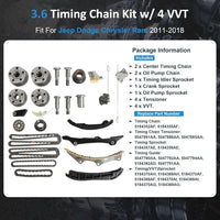 3.6 Timing Chain Kit w/ 4 VVT Sprockets Fit for Dodge Charger Durango Jeep Grand Cherokee Wrangler Chrysler 300 RAM 1500 3.6L V6 2011-2015 5184352AF 5184370AH