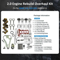 N20 2.0 Engine Crankshaft & High Performance Pistons & Timing Chain Kit & Connecting Rods & Bearing Fit