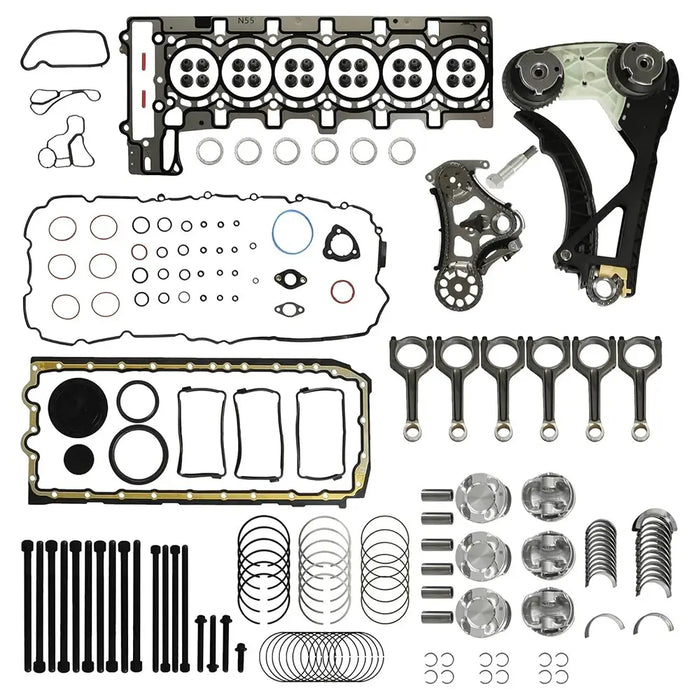 N55B30 3.0 Engine Rebuild Kit with Timing Chain Kit & Piston Kit & Con-Rods | Fits 2011-2018 BMW 335i 535i X5 X3 435i 135i M235i X1 740i Replace#11247624615 11247576714