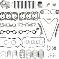 VQ40DE 4.0 Timing Chain Kit Water & Oil Pump Head Gasket Set w/Bolts & Piston Ring Set Fit For Nissan Frontier Pathfinder Xterra NV1500 2500 3500 Suzuki Equator 4.0L V6 2005-2015 HS26370PT 13091-ZK00A