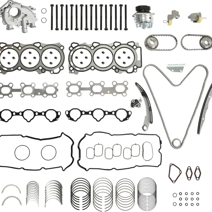 VQ40DE 4.0 Timing Chain Kit Water & Oil Pump Head Gasket Set w/Bolts & Piston Ring Set Fit For Nissan Frontier Pathfinder Xterra NV1500 2500 3500 Suzuki Equator 4.0L V6 2005-2015 HS26370PT 13091-ZK00A