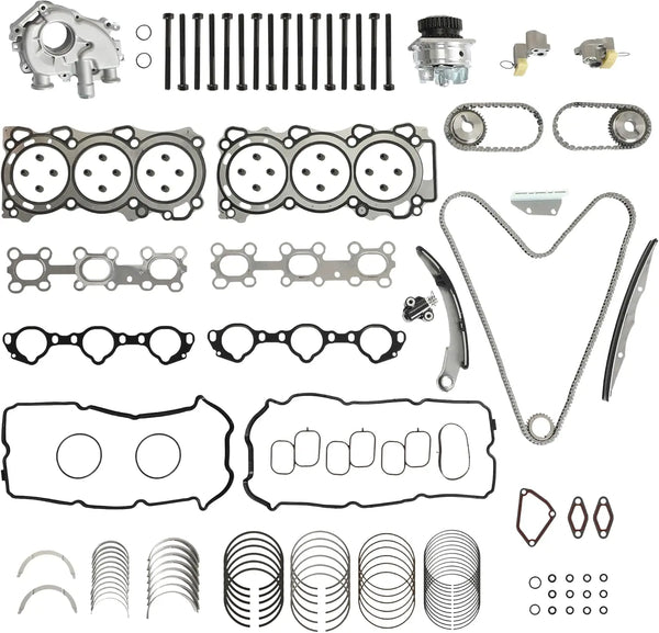 VQ40DE 4.0 Timing Chain Kit Water & Oil Pump Head Gasket Set w/Bolts & Piston Ring Set Fit For Nissan Frontier Pathfinder Xterra NV1500 2500 3500 Suzuki Equator 4.0L V6 2005-2015 HS26370PT 13091-ZK00A