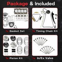 EA888 Gen2 23mm Rebuild Overhaul Kit w/Piston & Timing Chain Kit For Audi VW 2.0T 2008-2015 | Fit for Audi A3 Seat VW CC Eos Passat Tiguan 2.0T TFSI TSI Replace#06H109158H 06H109158J 06H107065DM
